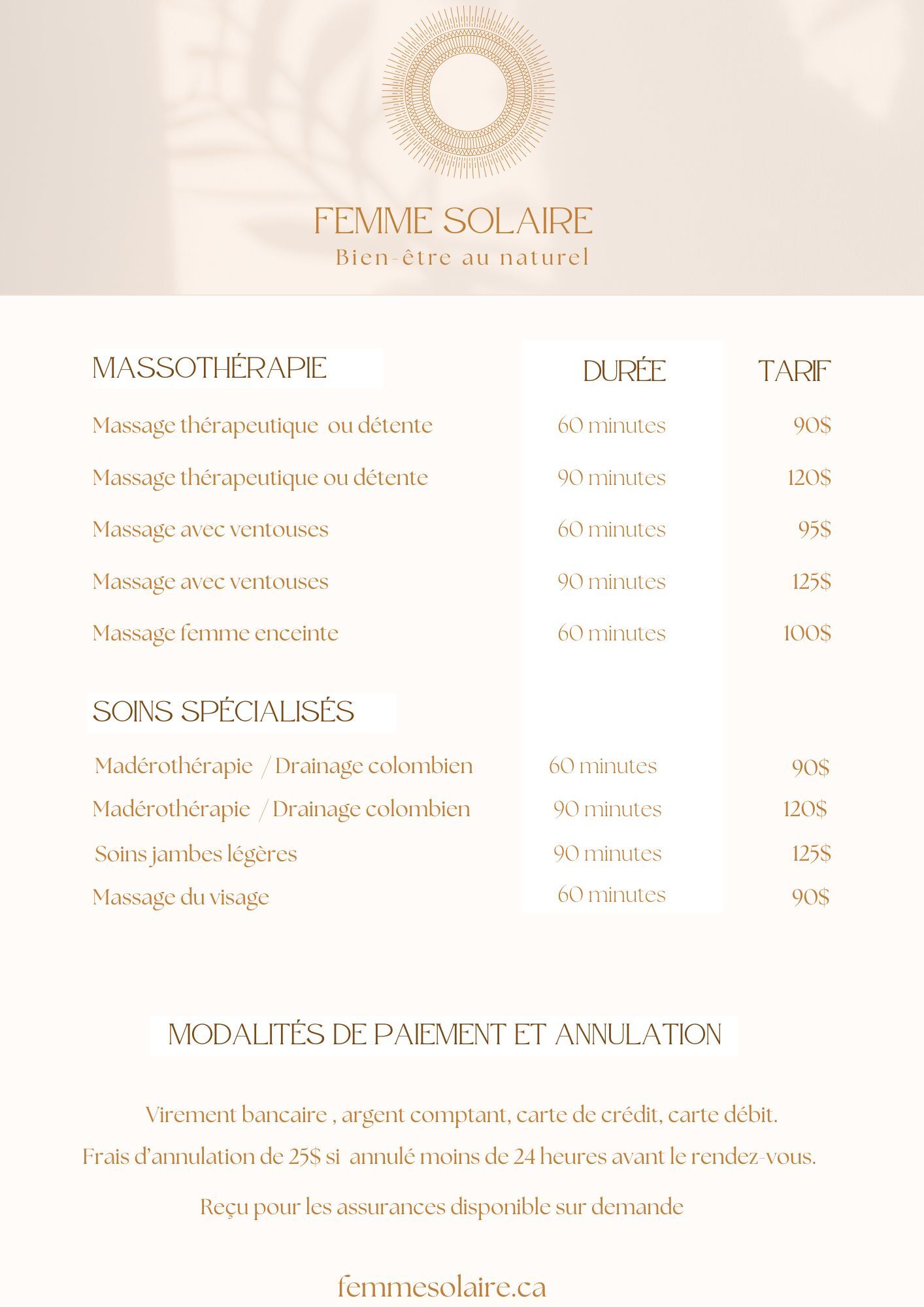 Copie de Grille Tarifaire Elégante Minimaliste Naturopathe Beige